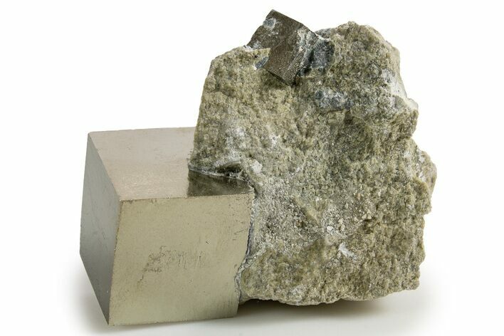 Two Natural Pyrite Cubes In Rock - Navajun, Spain #322154
